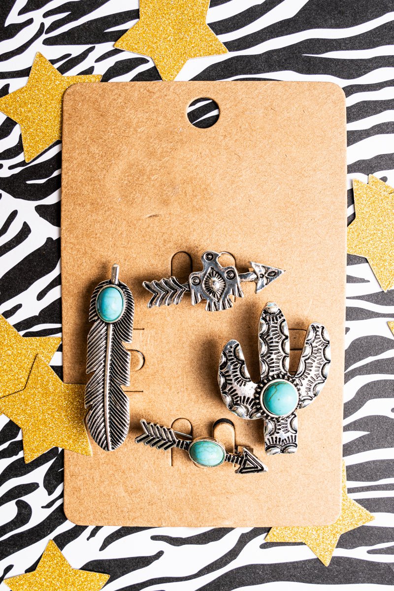 TIPI Turquoise Blissflats Silvertone Hat Pin Set - Wholesale Accessory Market