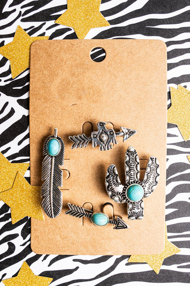 TIPI Turquoise Blissflats Silvertone Hat Pin Set - Wholesale Accessory Market