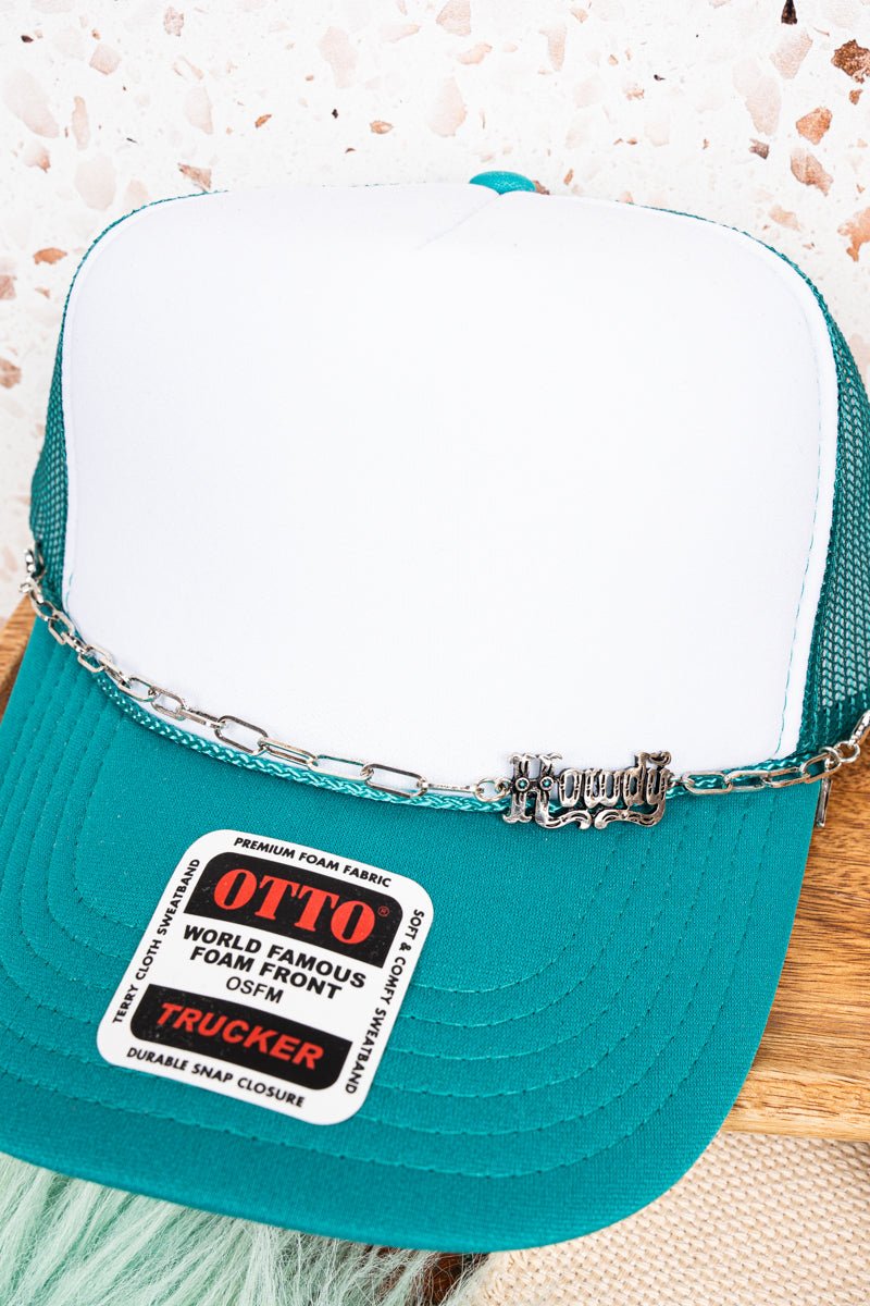 TIPI Script Howdy Turquoise Silvertone Trucker Hat Chain - Wholesale Accessory Market