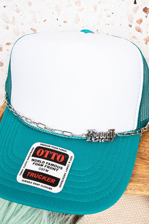 TIPI Script Howdy Turquoise Silvertone Trucker Hat Chain - Wholesale Accessory Market