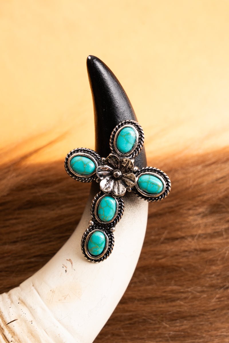 TIPI Radiant Cross Turquoise Cuff Ring - Wholesale Accessory Market