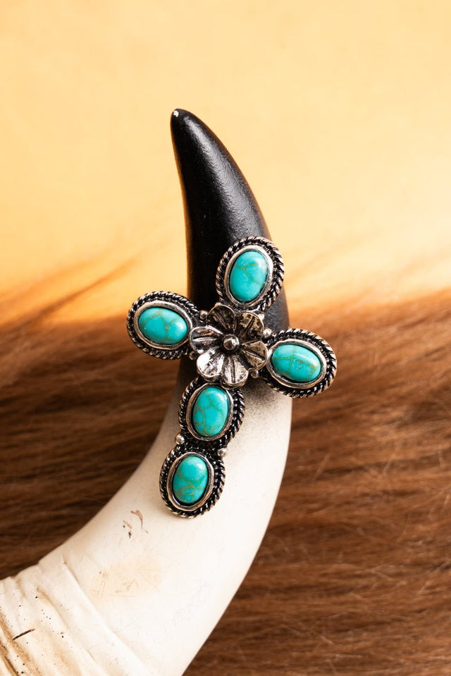 TIPI Radiant Cross Turquoise Cuff Ring - Wholesale Accessory Market