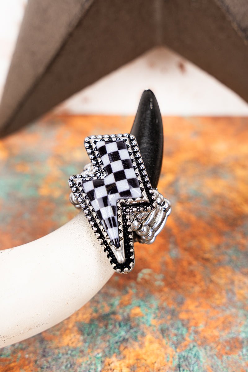 TIPI White Thunder Struck Stretch Silvertone Ring - Wholesale Accessory Market