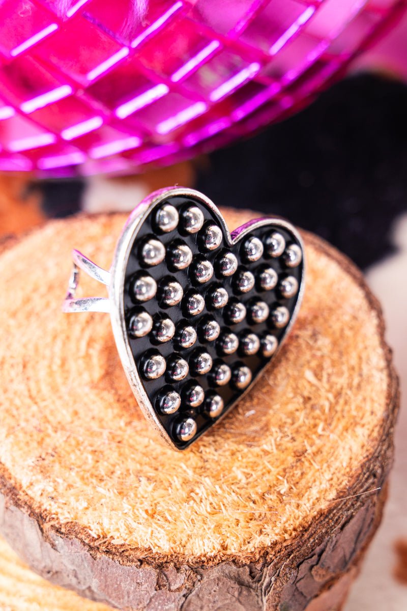 TIPI Ramblewood Studded Heart Silvertone Cuff Ring - Wholesale Accessory Market