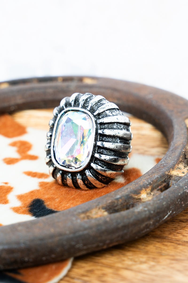 TIPI Starshine Iridescent Crystal and Silvertone Stretch Ring - Wholesale Accessory Market