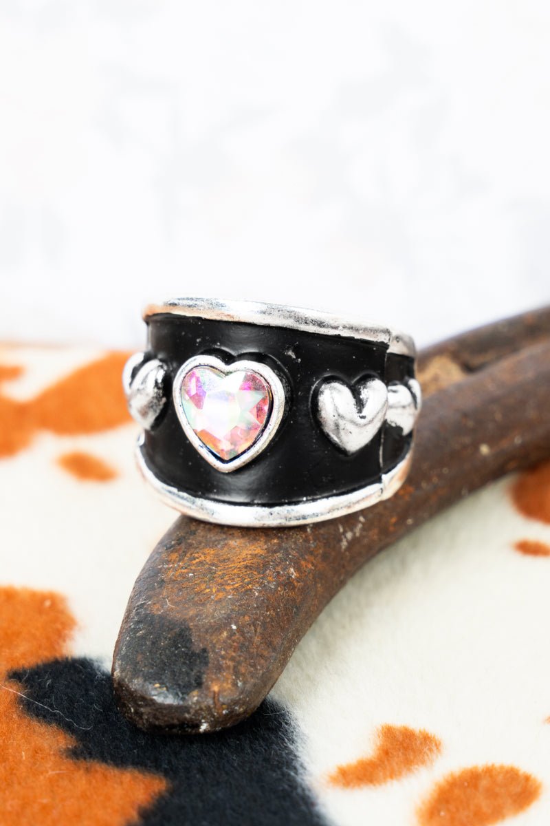 TIPI Heart's Melody Crystal Silvertone Stretch Ring - Wholesale Accessory Market