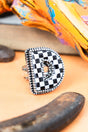 TIPI Black & White Checkered 'D' Silvertone Cuff Ring - Wholesale Accessory Market