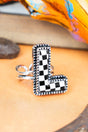 TIPI Black & White Checkered 'L' Silvertone Cuff Ring - Wholesale Accessory Market