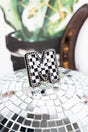 TIPI Black & White Checkered 'M' Silvertone Cuff Ring - Wholesale Accessory Market