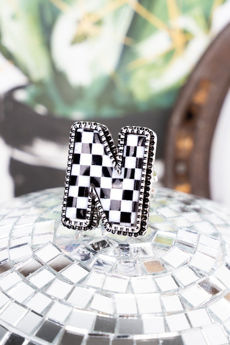 TIPI Black & White Checkered 'N' Silvertone Cuff Ring - Wholesale Accessory Market