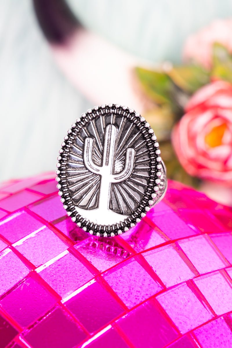 TIPI Sunizona Cactus Silvertone Stretch Ring - Wholesale Accessory Market
