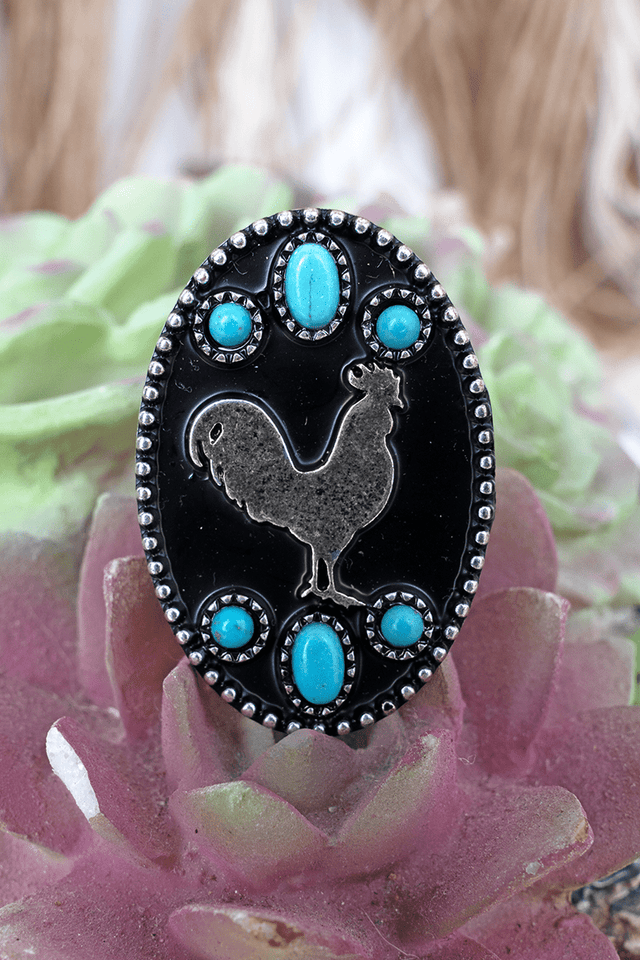 TIPI Pasture Pal Rooster Turquoise & Silvertone Cuff Ring - Wholesale Accessory Market