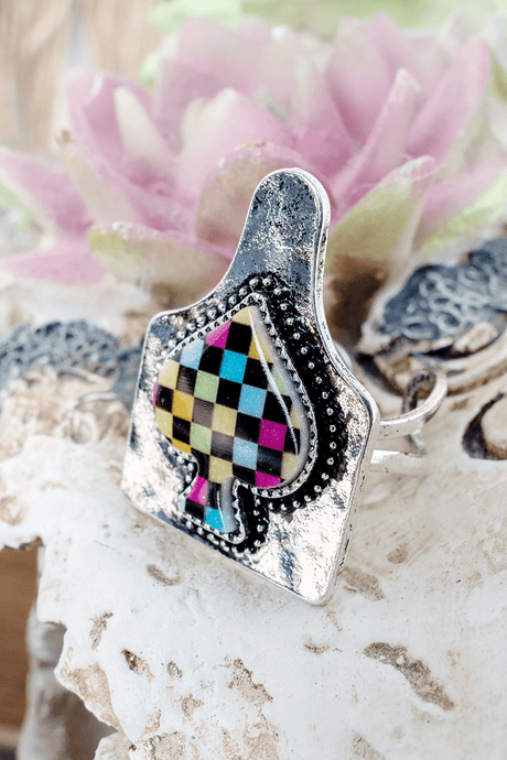 TIPI Prism Check Spade Silvertone Cuff Ring - Wholesale Accessory Market