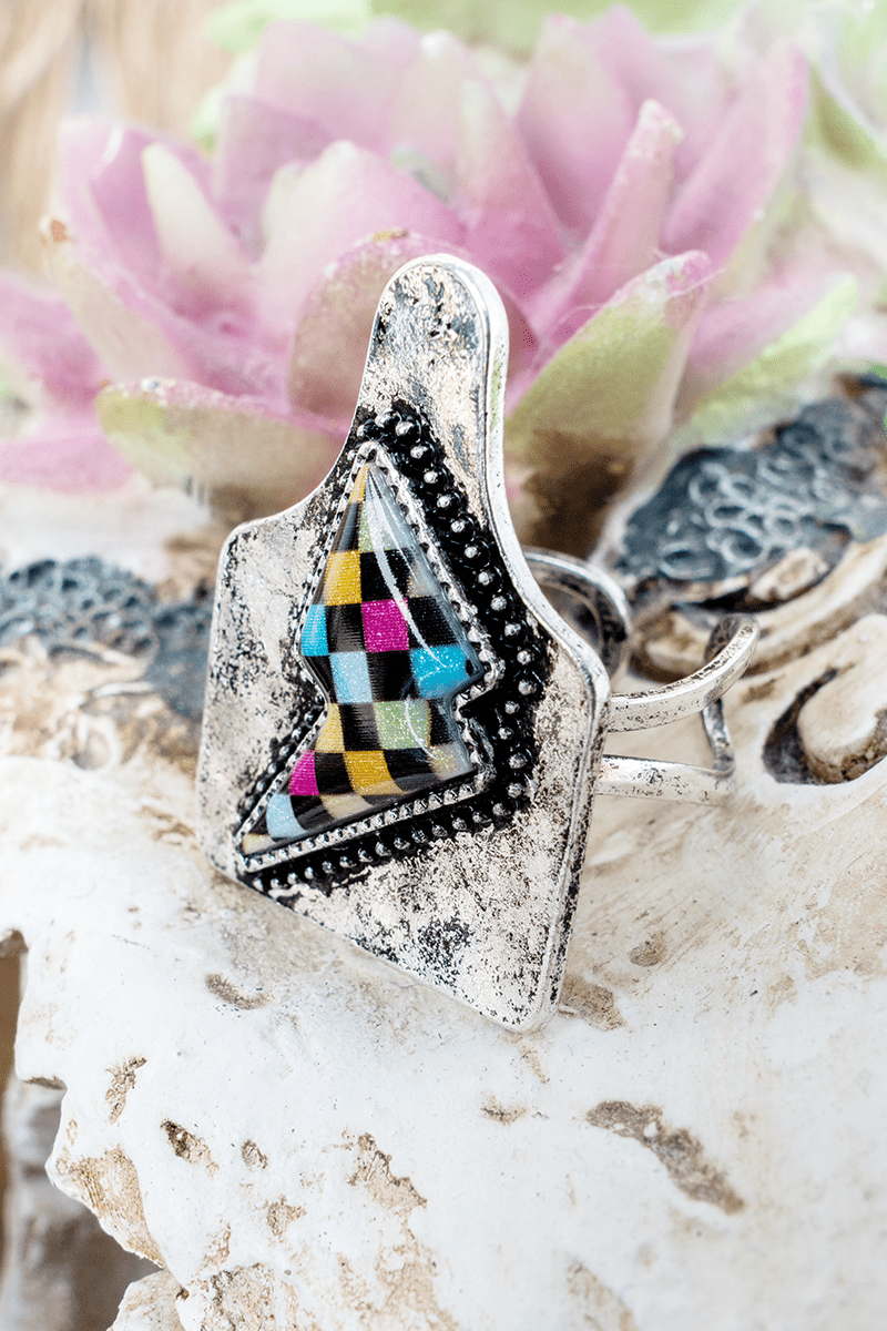 TIPI Prism Check Lightning Bolt Silvertone Cuff Ring - Wholesale Accessory Market