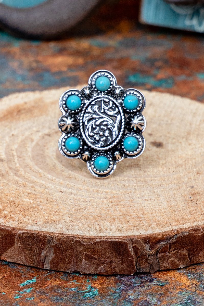 TIPI Turquoise Ranchland Rose Silvertone Ring - Wholesale Accessory Market
