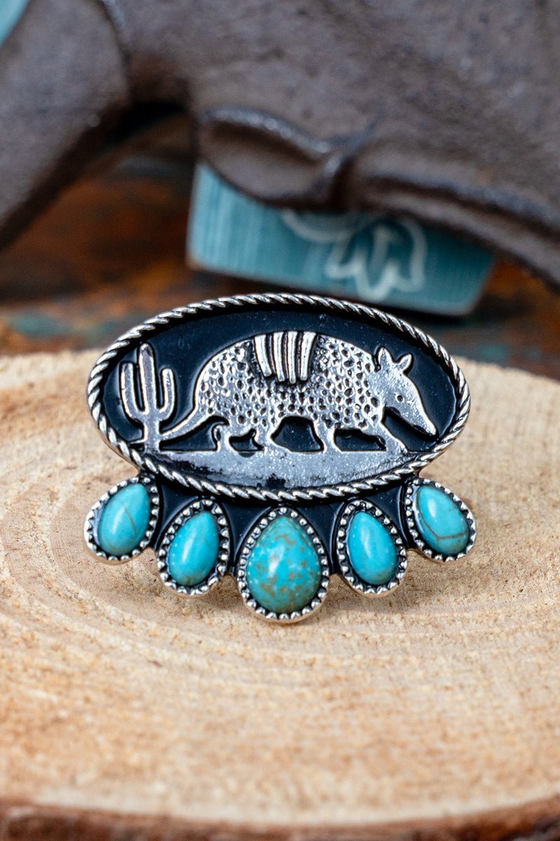 TIPI Turquoise Desert Wanderer Silvertone Armadillo Ring - Wholesale Accessory Market