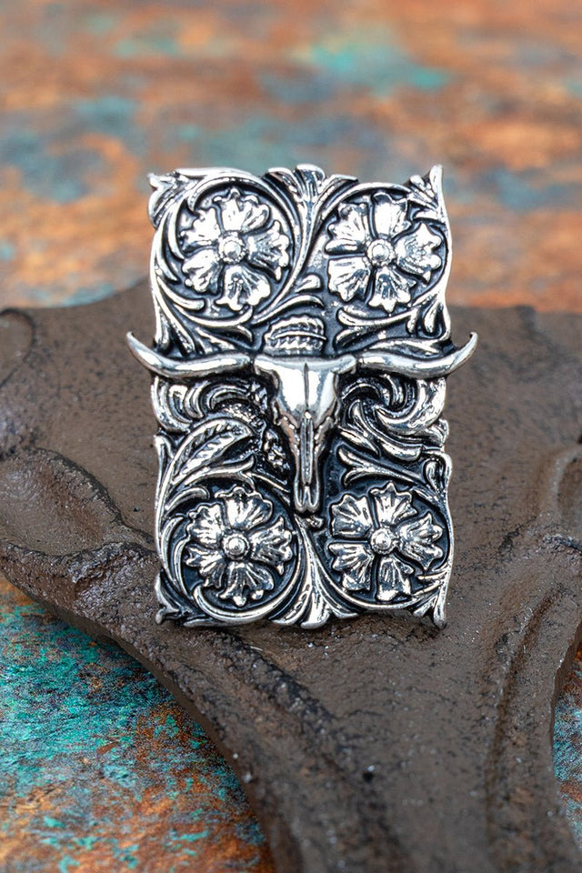 TIPI Sagebrush Steer Silvertone Ring - Wholesale Accessory Market