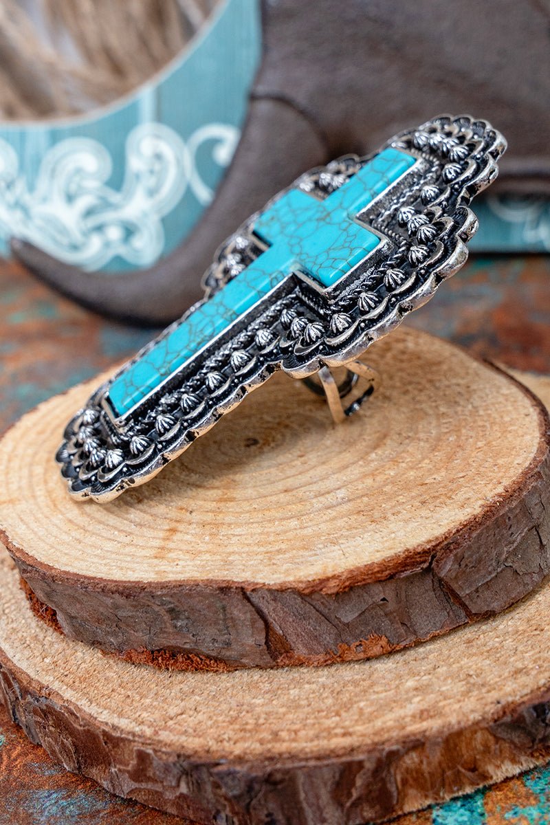 TIPI Turquoise Stoneflare Faith Silvertone Ring - Wholesale Accessory Market