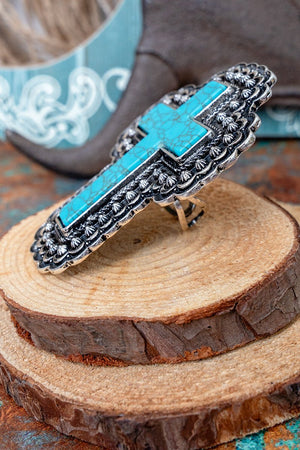 TIPI Turquoise Stoneflare Faith Silvertone Ring - Wholesale Accessory Market