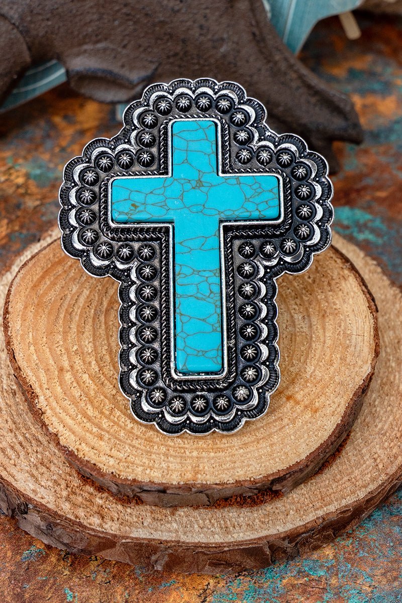 TIPI Turquoise Stoneflare Faith Silvertone Ring - Wholesale Accessory Market