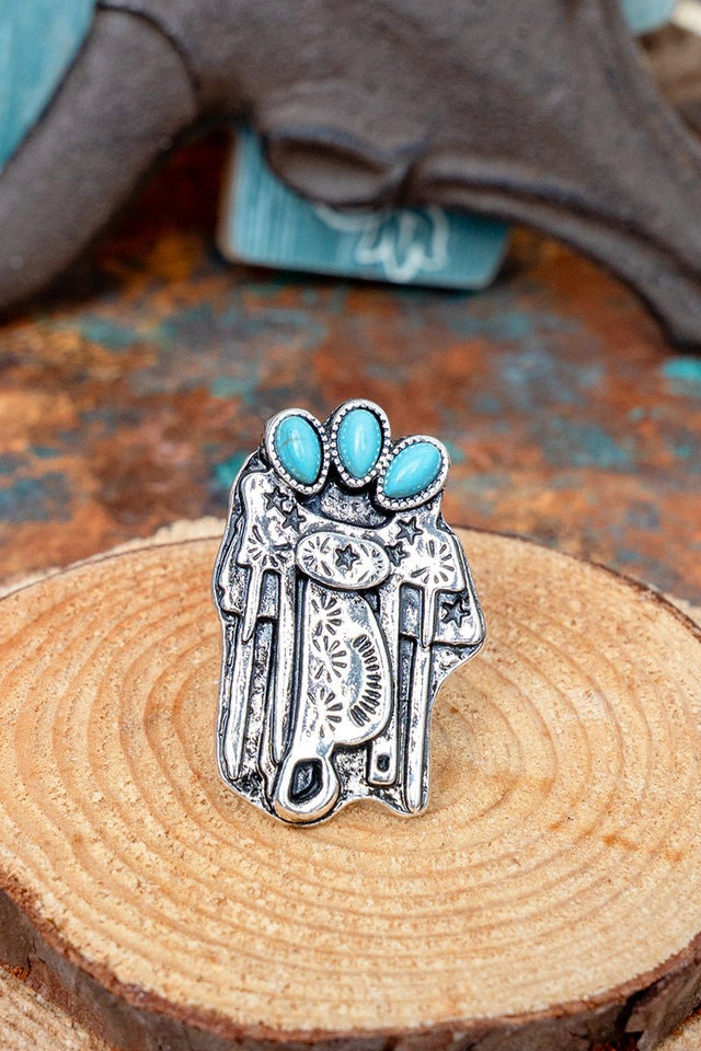 TIPI Turquoise Back In The Saddle Silvertone Ring - Wholesale Accessory Market