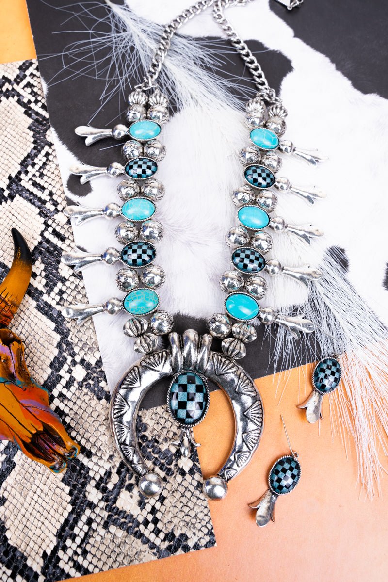 TIPI Turquoise Riviera Rodeo Squash Blossom Necklace and Earring Set - Wholesale Accessory Market