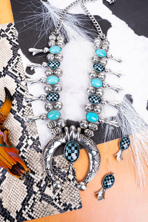 TIPI Turquoise Riviera Rodeo Squash Blossom Necklace and Earring Set - Wholesale Accessory Market