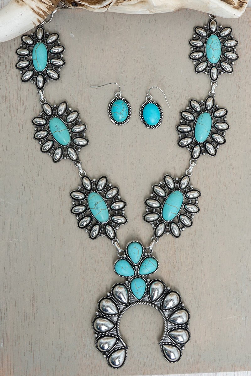 TIPI Turquoise Stonebrook Silvertone Necklace and Earring Set - Wholesale Accessory Market