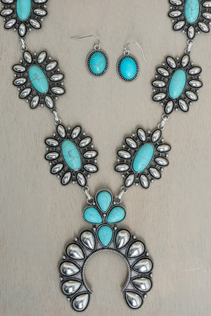 TIPI Turquoise Stonebrook Silvertone Necklace and Earring Set - Wholesale Accessory Market