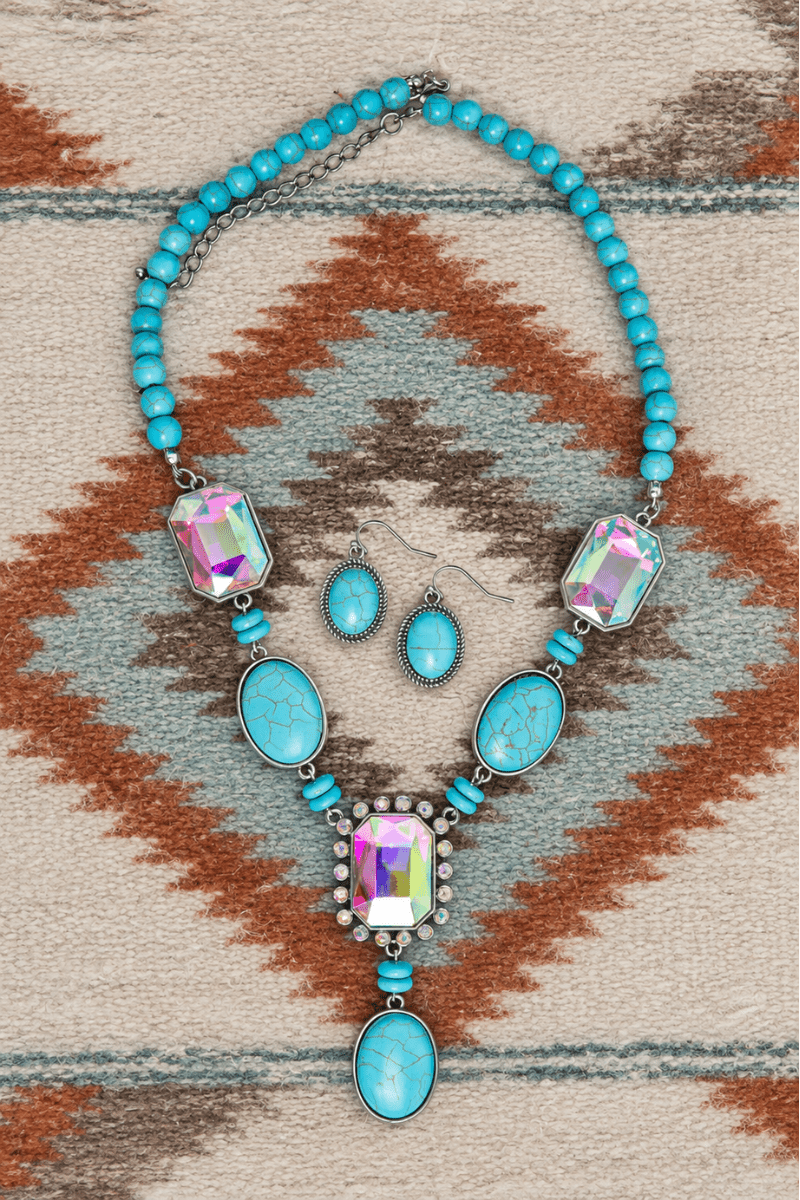 TIPI Turquoise & Iridescent Moonhaven Necklace and Earring Set - Wholesale Accessory Market