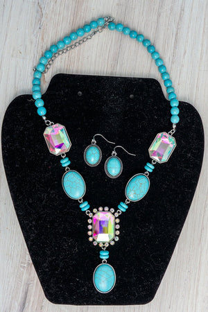 TIPI Turquoise & Iridescent Moonhaven Necklace and Earring Set - Wholesale Accessory Market