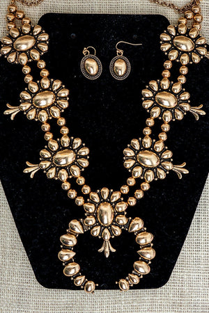 TIPI Steelridge Squash Blossom Goldtone Necklace and Earring Set - Wholesale Accessory Market