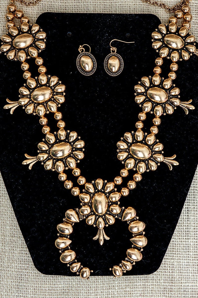 TIPI Steelridge Squash Blossom Goldtone Necklace and Earring Set - Wholesale Accessory Market