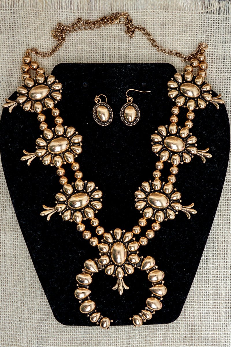 TIPI Steelridge Squash Blossom Goldtone Necklace and Earring Set - Wholesale Accessory Market
