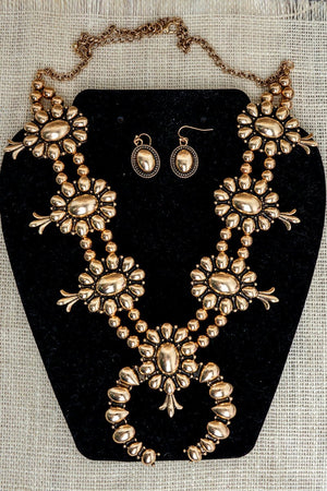 TIPI Steelridge Squash Blossom Goldtone Necklace and Earring Set - Wholesale Accessory Market