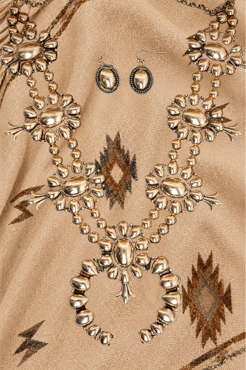 TIPI Steelridge Squash Blossom Goldtone Necklace and Earring Set - Wholesale Accessory Market