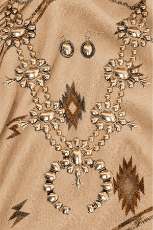 TIPI Steelridge Squash Blossom Goldtone Necklace and Earring Set - Wholesale Accessory Market