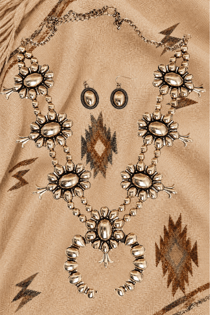 TIPI Steelridge Squash Blossom Goldtone Necklace and Earring Set - Wholesale Accessory Market