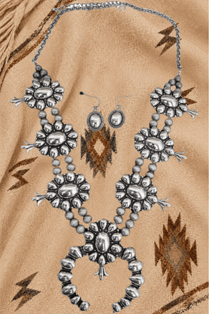 TIPI Steelridge Squash Blossom Silvertone Necklace and Earring Set - Wholesale Accessory Market