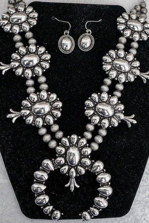 TIPI Steelridge Squash Blossom Silvertone Necklace and Earring Set - Wholesale Accessory Market