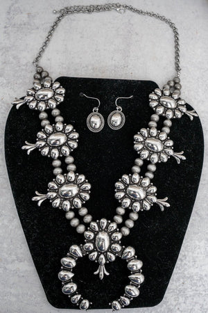 TIPI Steelridge Squash Blossom Silvertone Necklace and Earring Set - Wholesale Accessory Market