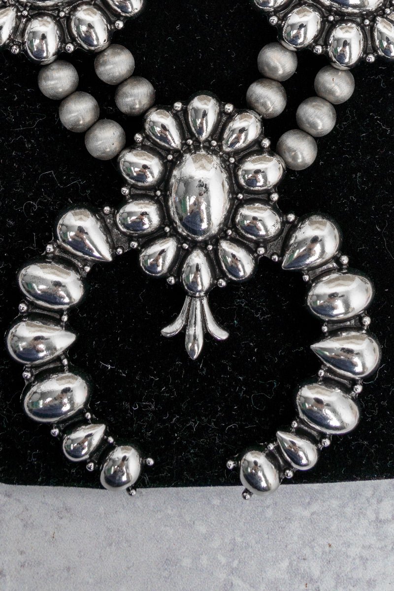 TIPI Steelridge Squash Blossom Silvertone Necklace and Earring Set - Wholesale Accessory Market
