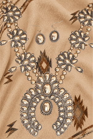 TIPI Ridgeflare Squash Blossom Goldtone Necklace and Earring Set - Wholesale Accessory Market