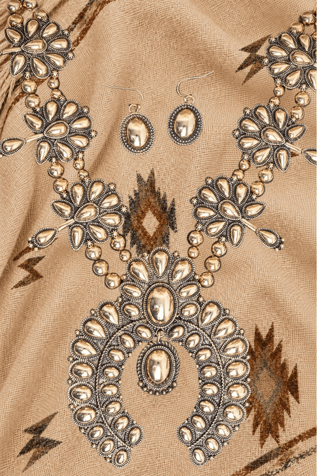 TIPI Ridgeflare Squash Blossom Goldtone Necklace and Earring Set - Wholesale Accessory Market
