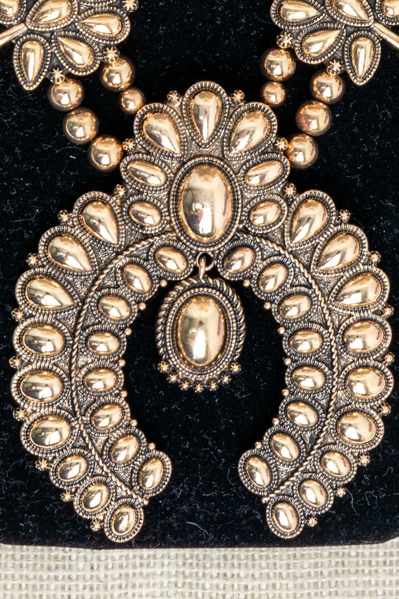 TIPI Ridgeflare Squash Blossom Goldtone Necklace and Earring Set - Wholesale Accessory Market