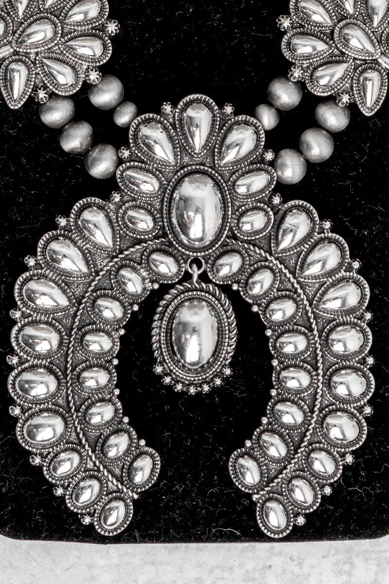 TIPI Ridgeflare Squash Blossom Silvertone Necklace and Earring Set - Wholesale Accessory Market