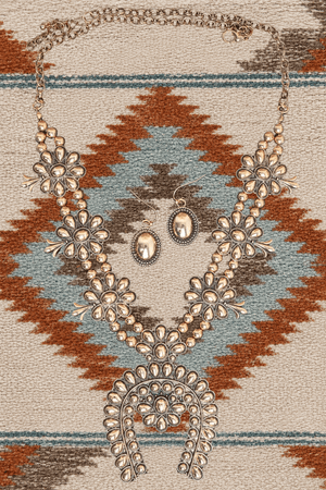 TIPI Longspur Squash Blossom Goldtone Necklace and Earring Set - Wholesale Accessory Market