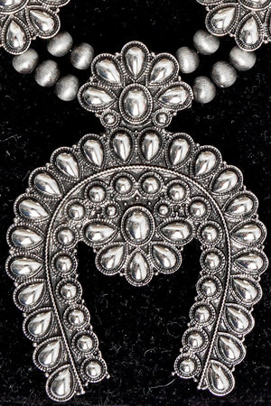 TIPI Longspur Squash Blossom Silvertone Necklace and Earring Set - Wholesale Accessory Market