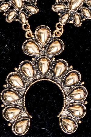 TIPI Highplains Squash Blossom Goldtone Necklace and Earring Set - Wholesale Accessory Market