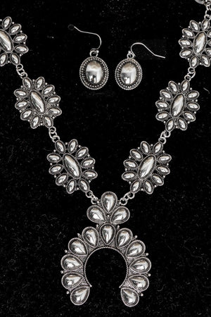 TIPI Highplains Squash Blossom Silvertone Necklace and Earring Set - Wholesale Accessory Market